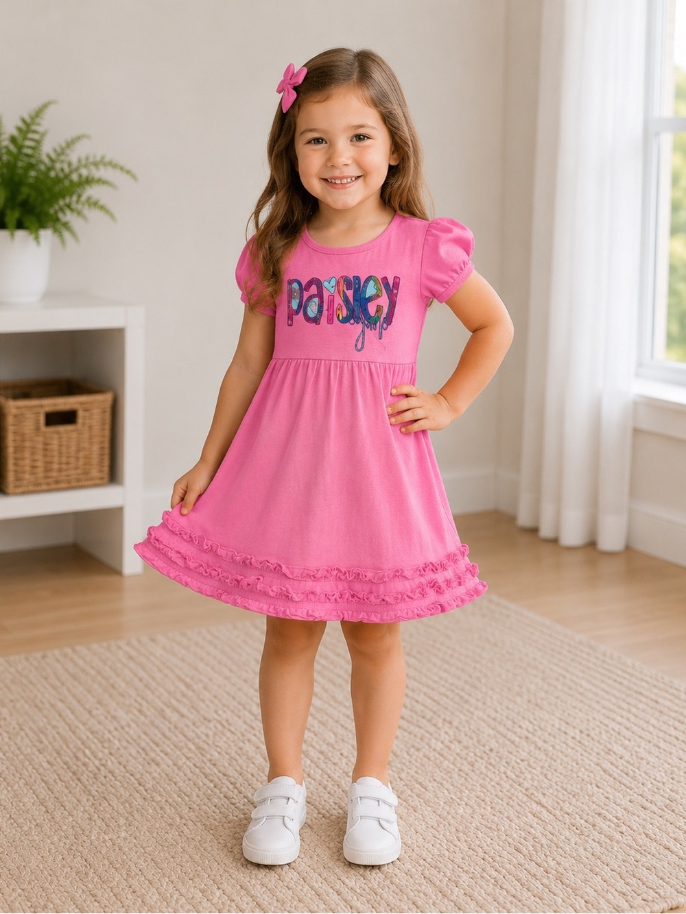Pink “Paisley Jane” Dress with Ruffle Hem